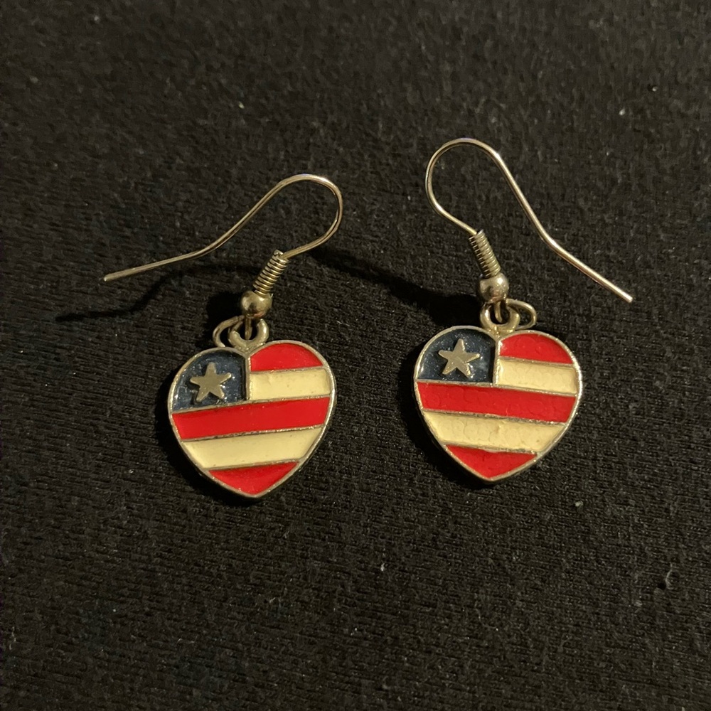 Heart-Shaped American Flag Earrings